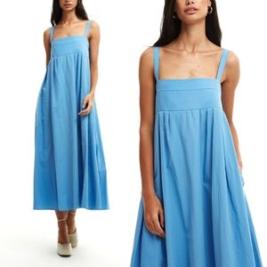 Quzu Babydoll Pleated Midi Dress Womens L Dollcore Feminine Kawaii Spring-Summer